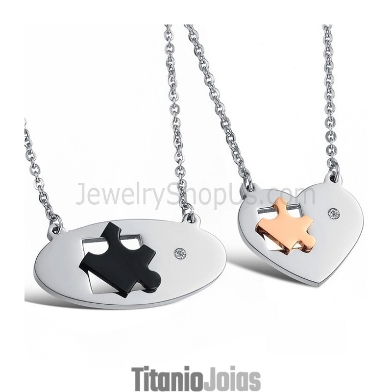 Pingentes De Titânio Com Elipse E Coração De Amantes Com Strass E Correntes Grátis C732