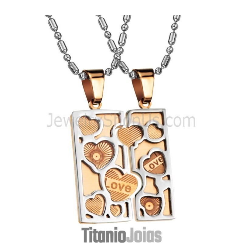 Pingentes De Quebra-Cabeça De Amor Em Ouro Rosa De Titânio Com Correntes C733 Pingentes De Quebra-Cabeça De Amor Em Ouro Rosa De Titânio Com Correntes C733