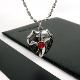 Colar Com Pingente De Titânio Puro E Ágata Vermelha Man Shield, Presente 4596