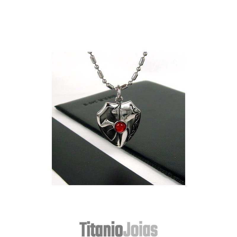 Colar Com Pingente De Titânio Puro E Ágata Vermelha Man Shield, Presente 4596