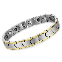 Pulseira De Elos De Trigo Em Prata E Tungstênio Com Banho De Ouro 18K C933