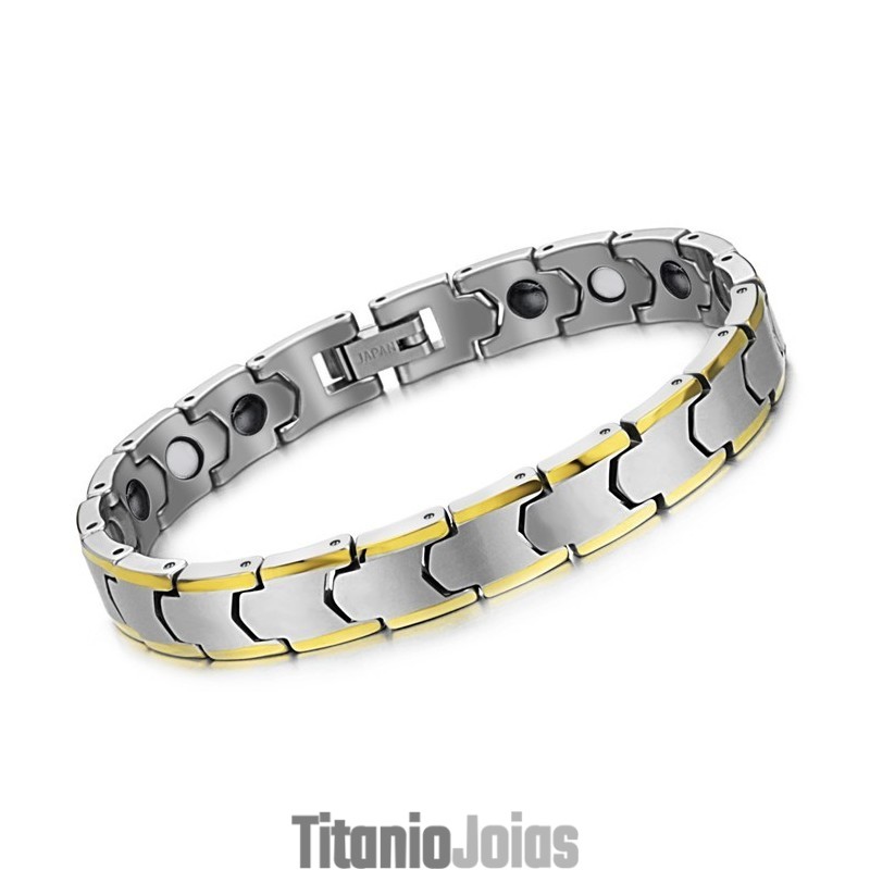 Pulseira De Elos De Trigo Em Prata E Tungstênio Com Banho De Ouro 18K C933 Pulseira De Elos De Trigo Em Prata E Tungstênio Com Banho De Ouro 18K C933