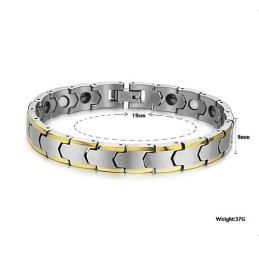Pulseira De Elos De Trigo Em Prata E Tungstênio Com Banho De Ouro 18K C933