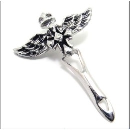 Colar Com Pingente De Cruz De Asa De Anjo Em Aço Titânio Masculino