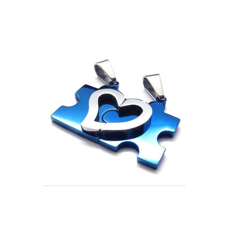 1 Par De Colar Com Pingente De Coração De Aço Titânio Azul 1 Par De Colar Com Pingente De Coração De Aço Titânio Azul