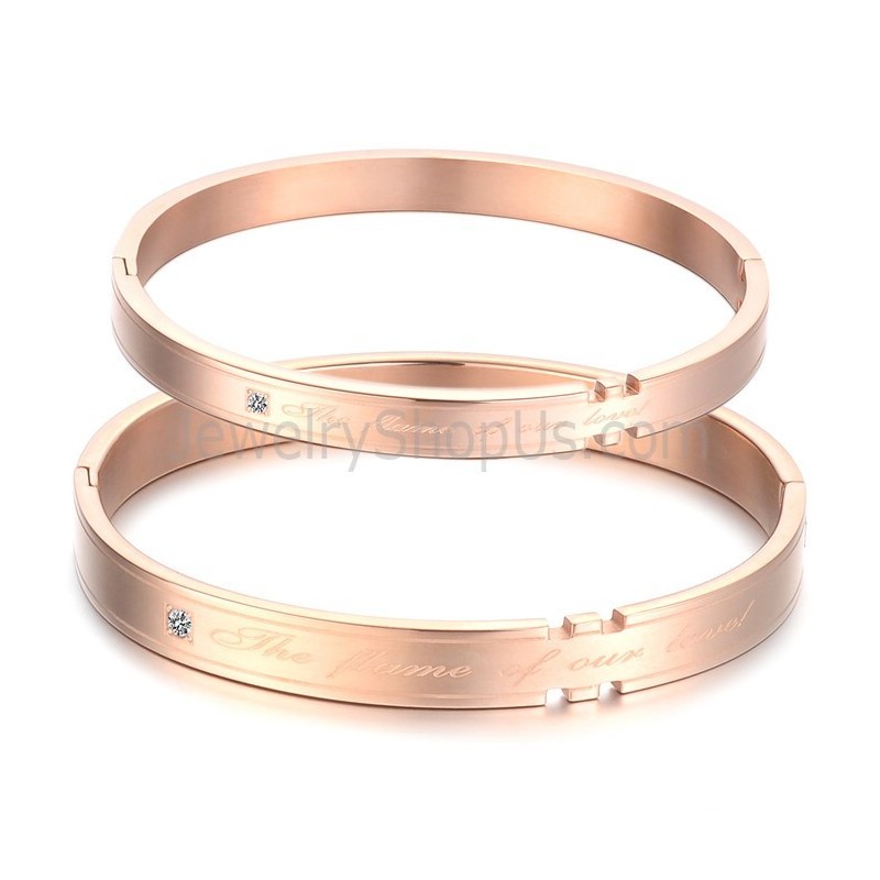 Pulseiras De Casal Em Ouro Rosa Tatanium Com Strass C710 Pulseiras De Casal Em Ouro Rosa Tatanium Com Strass C710