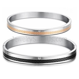 Pulseiras De Casal Tatanium Em Ouro Rosa E Grade Preta Com Strass C746