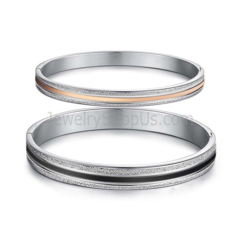 Pulseiras De Casal Tatanium Em Ouro Rosa E Preto C869