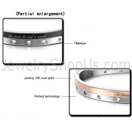 Pulseiras De Casal Tatanium Em Ouro Rosa E Preto "Be True To One'S World" Com Furos Circulares C868
