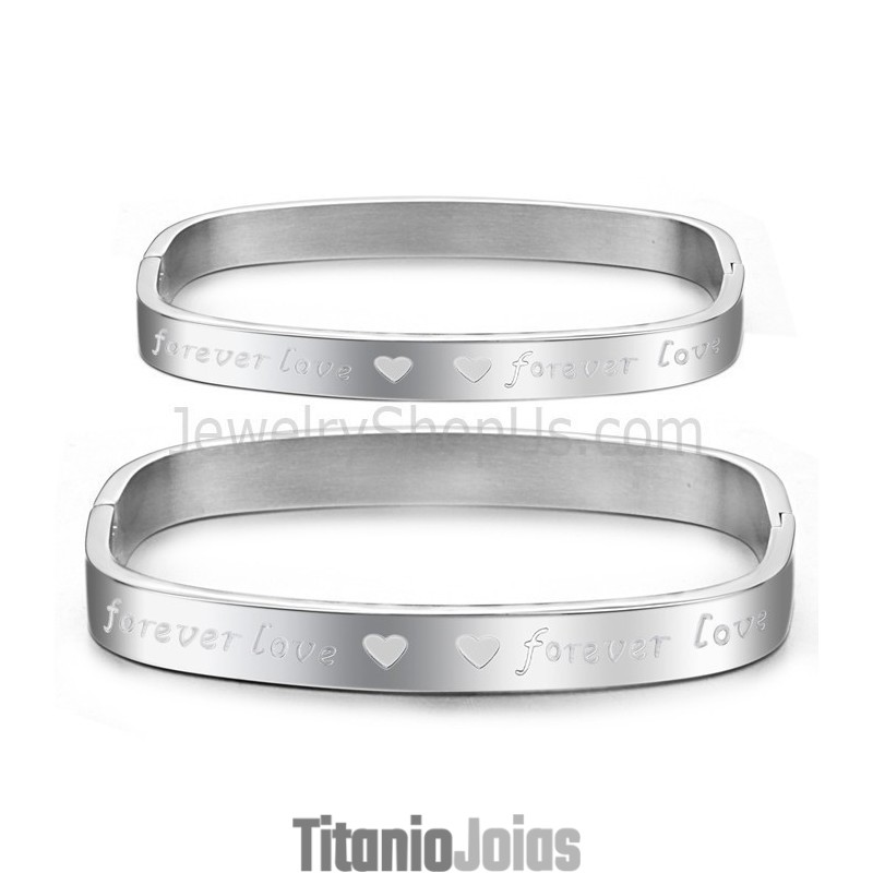 Pulseiras De Casal Quadradas Tatanium "Foreverlove" C865 Pulseiras De Casal Quadradas Tatanium "Foreverlove" C865