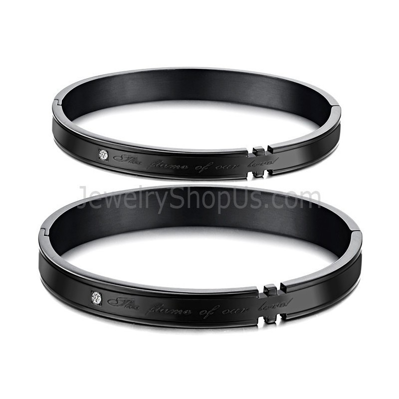 Pulseiras De Casal De Tatanium Com Strass (Preto E Ouro Rosa) C731 Pulseiras De Casal De Tatanium Com Strass (Preto E Ouro Rosa) C731