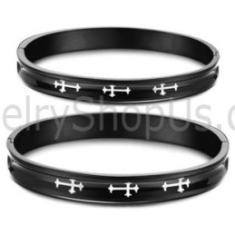Pulseiras De Casal Pretas De Tatanium Com Cruz Branca C747