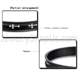 Pulseiras De Casal Pretas De Tatanium Com Cruz Branca C747