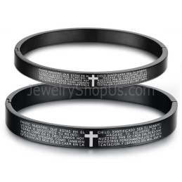 Pulseiras De Casal Tatanium Black Cross Com Cruz Branca C848