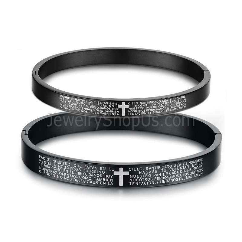 Pulseiras De Casal Tatanium Black Cross Com Cruz Branca C848 Pulseiras De Casal Tatanium Black Cross Com Cruz Branca C848