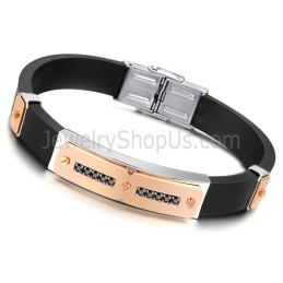 Pulseira Masculina De Titânio Com Silicone Magnético Energia Saúde C703