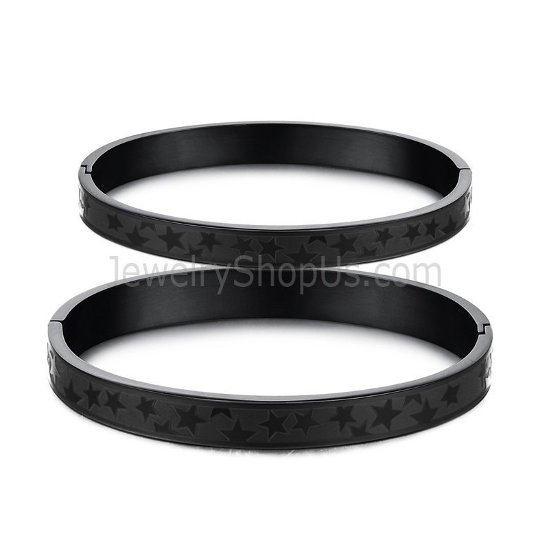 Pulseiras De Casal Tatanium Black Stars C863 Pulseiras De Casal Tatanium Black Stars C863