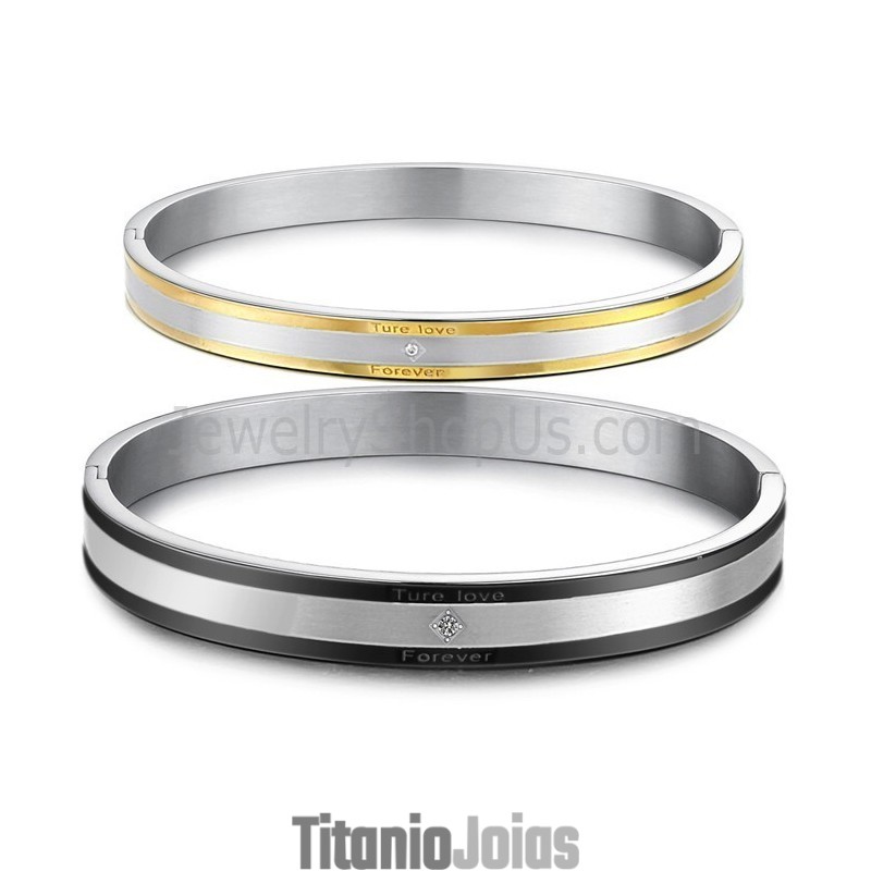 Pulseiras De Casal "Amor Verdadeiro Para Sempre" Pretas E Douradas Com Strass, Tamanho C875 Pulseiras De Casal "Amor Verdadeiro Para Sempre" Pretas E Douradas Com Strass, Tamanho C875