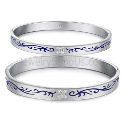 Pulseiras De Casal De Tatanium Com Flores Azuis C858