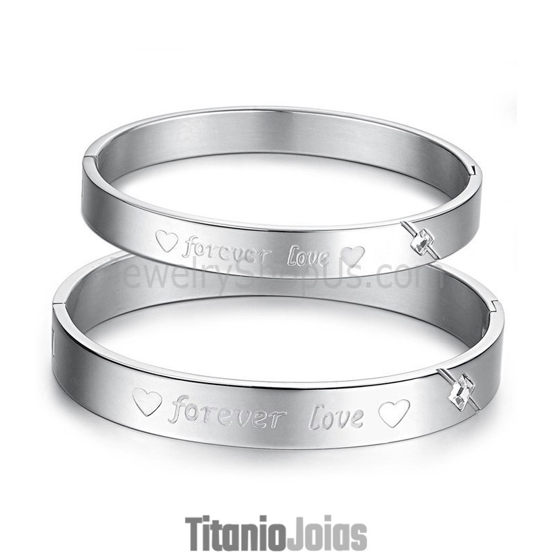 Pulseiras De Casal Tatanium Sweetheart "Forever Love" Com Strass C847 Pulseiras De Casal Tatanium Sweetheart "Forever Love" Com Strass C847