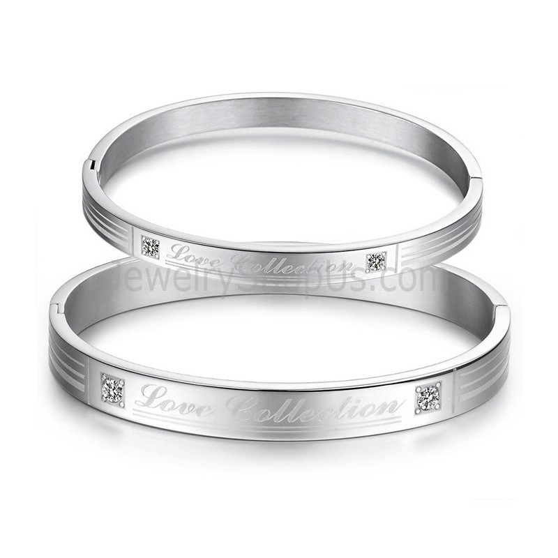 Pulseiras De Casal "Love Collection" De Tatanium Com Strass C849 Pulseiras De Casal "Love Collection" De Tatanium Com Strass C849