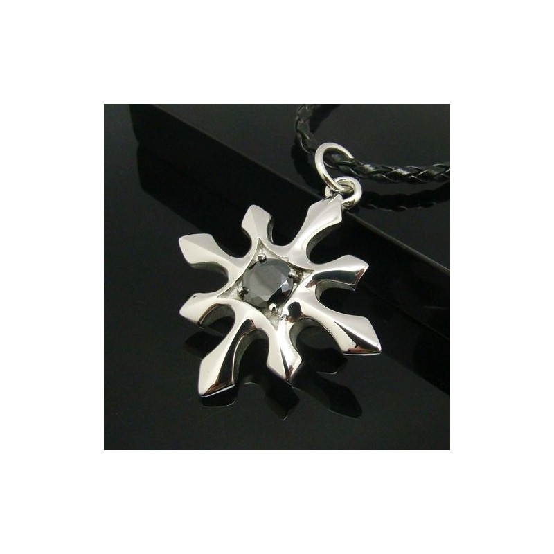 Cruz De Aço De Titânio Masculina Com Pingente De Ágata Preta Cruz De Aço De Titânio Masculina Com Pingente De Ágata Preta