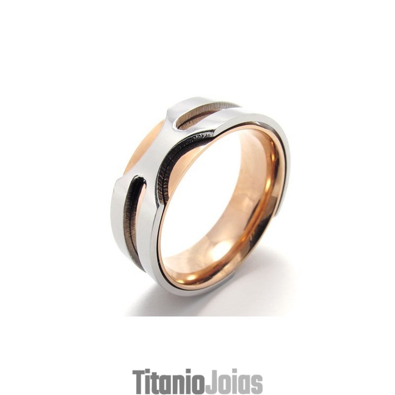 Anel De Titânio Em Ouro Rosa