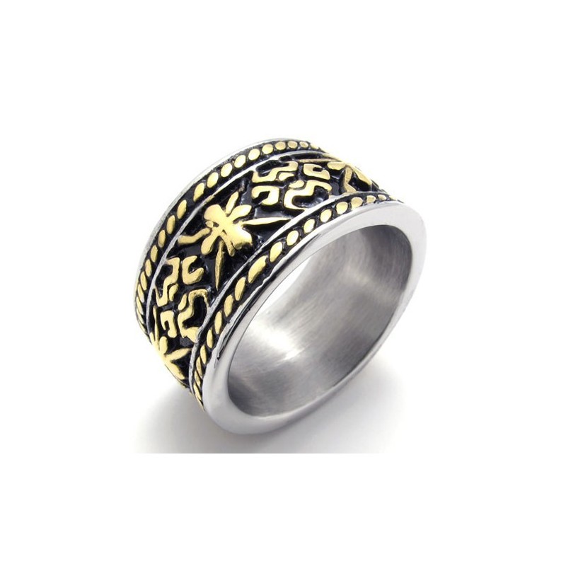 Anel De Titânio Vintage Dourado