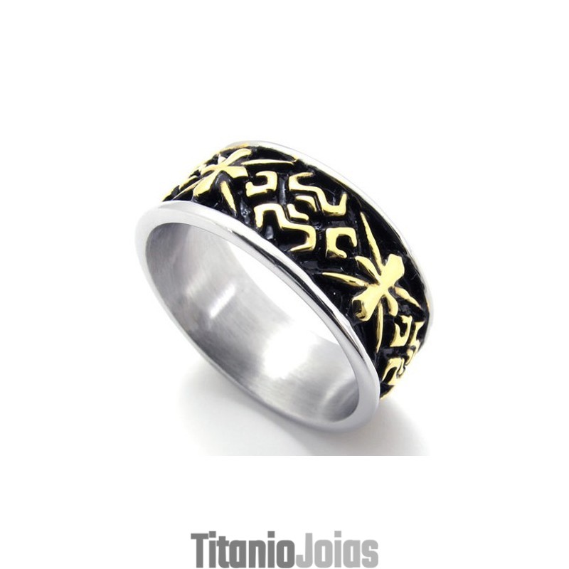 Anel De Titânio Vintage Dourado Anel De Titânio Vintage Dourado