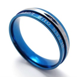 Anel De Titânio Azul Com Diamante