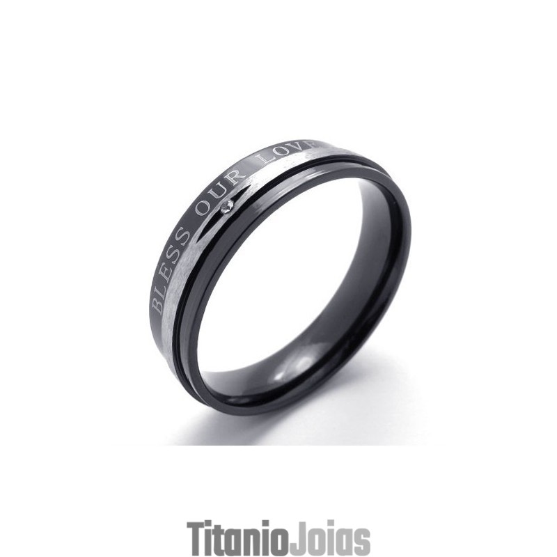 Anel De Titânio Preto Com Diamante Anel De Titânio Preto Com Diamante