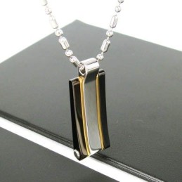 Colar Com Pingente De Aço Titânio Liso E Ouro 24K Sutra Man