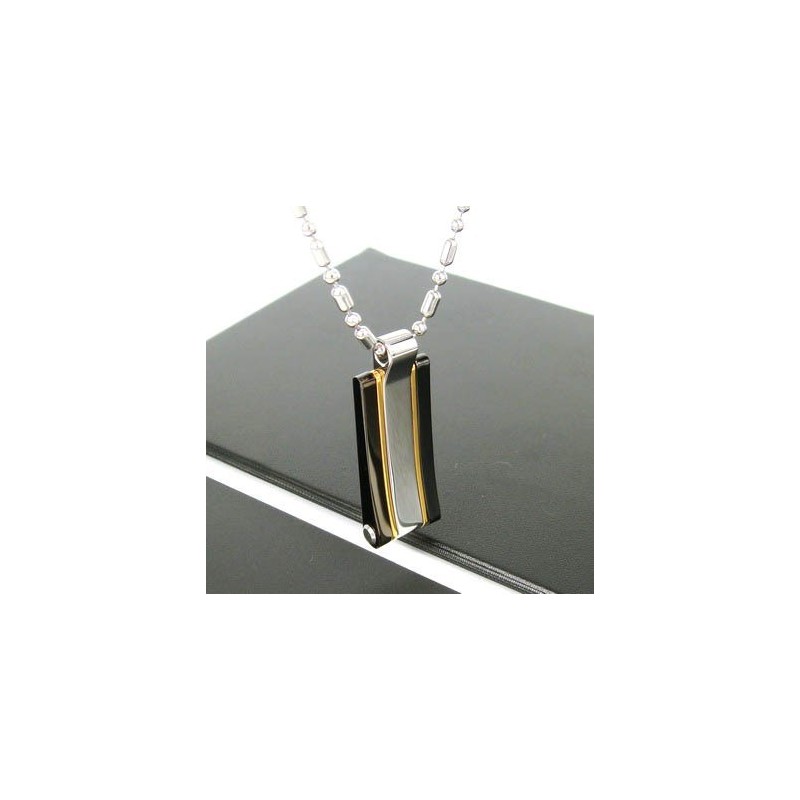 Colar Com Pingente De Aço Titânio Liso E Ouro 24K Sutra Man Colar Com Pingente De Aço Titânio Liso E Ouro 24K Sutra Man