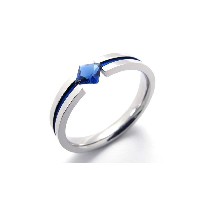 Anel De Titânio Com Diamante Azul