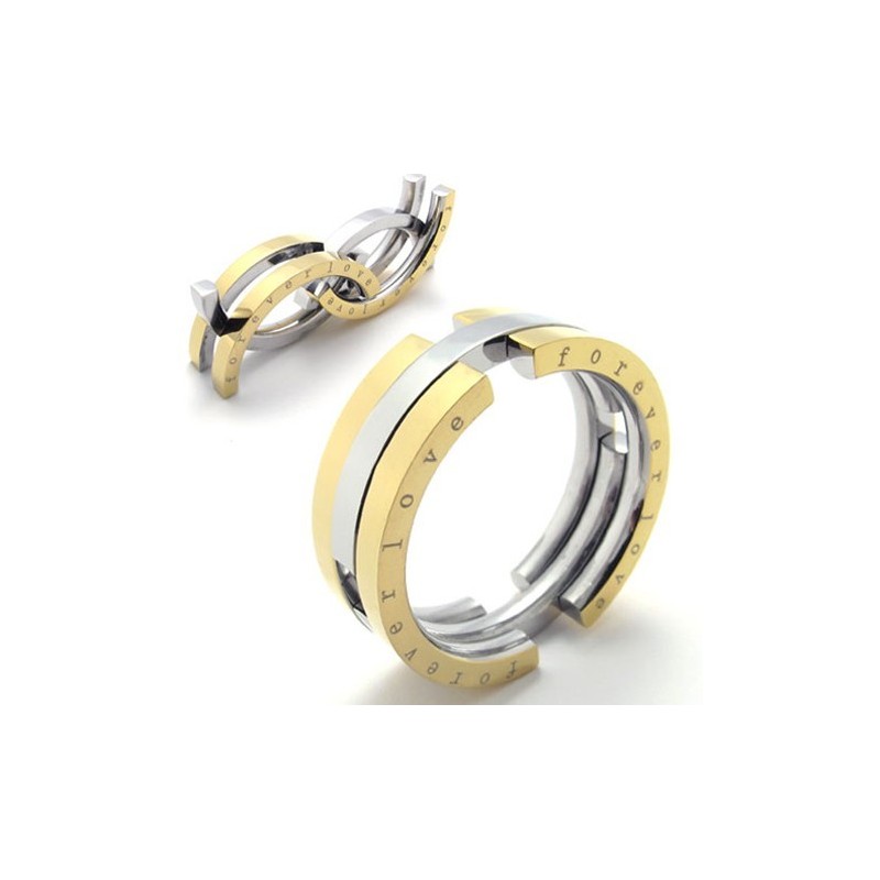 Anel De Titânio Dourado Quebra-Cabeça