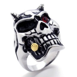Anel De Titânio Com Caveira E Diamante Vermelho