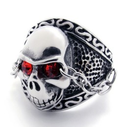 Anel De Titânio Com Caveira E Diamante Vermelho