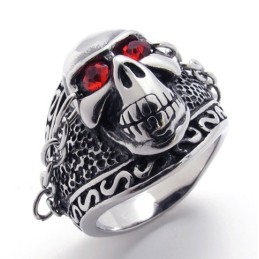 Anel De Titânio Com Caveira E Diamante Vermelho