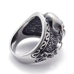 Anel De Titânio Com Caveira E Diamante Vermelho