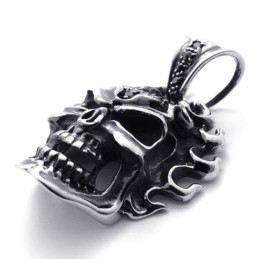 Pingente De Titânio Com Caveira E Diamante Negro