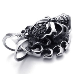 Pingente De Titânio Com Caveira E Diamante Negro