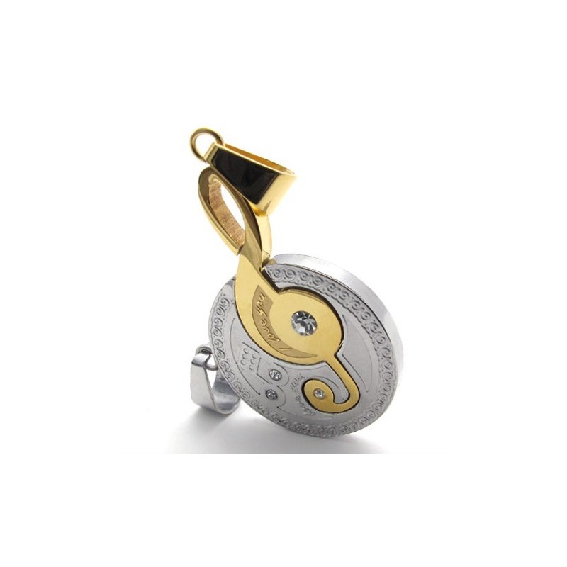Pingente De Titânio Com Nota Musical Dourada E Diamantes Para Amantes Pingente De Titânio Com Nota Musical Dourada E Diamantes Para Amantes
