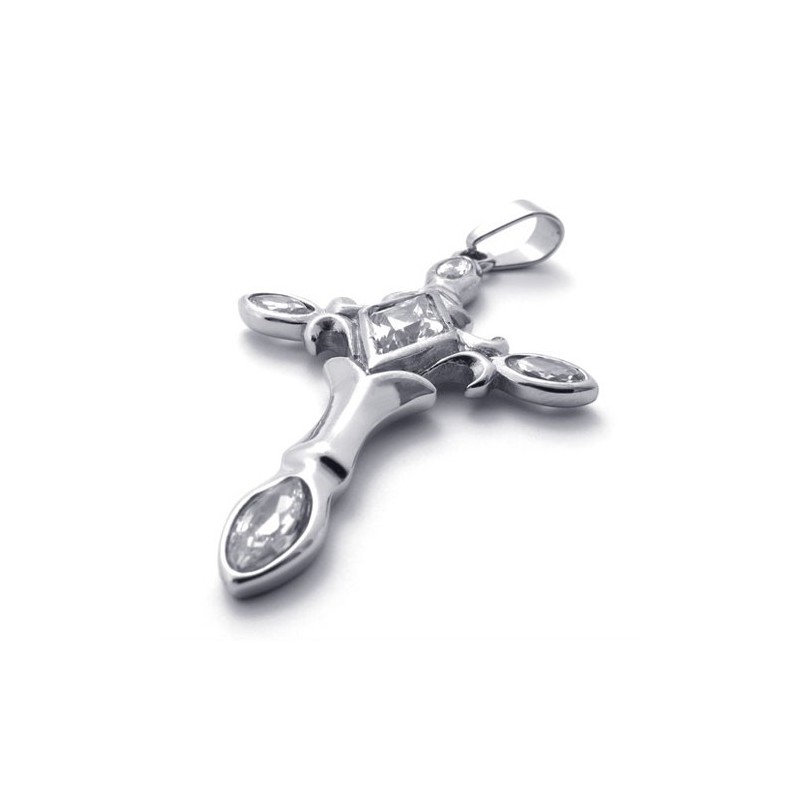 Pingente De Cruz De Titânio Com Diamante Cruzado Pingente De Cruz De Titânio Com Diamante Cruzado