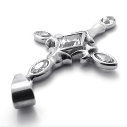 Pingente De Cruz De Titânio Com Diamante Cruzado