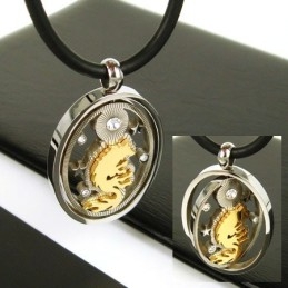 Colar Com Pingente De Titânio Puro Man Spinner Gold Wolf Gemstone