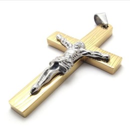 Pingente De Cruz De Titânio Dourado Jesus