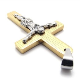 Pingente De Cruz De Titânio Dourado Jesus