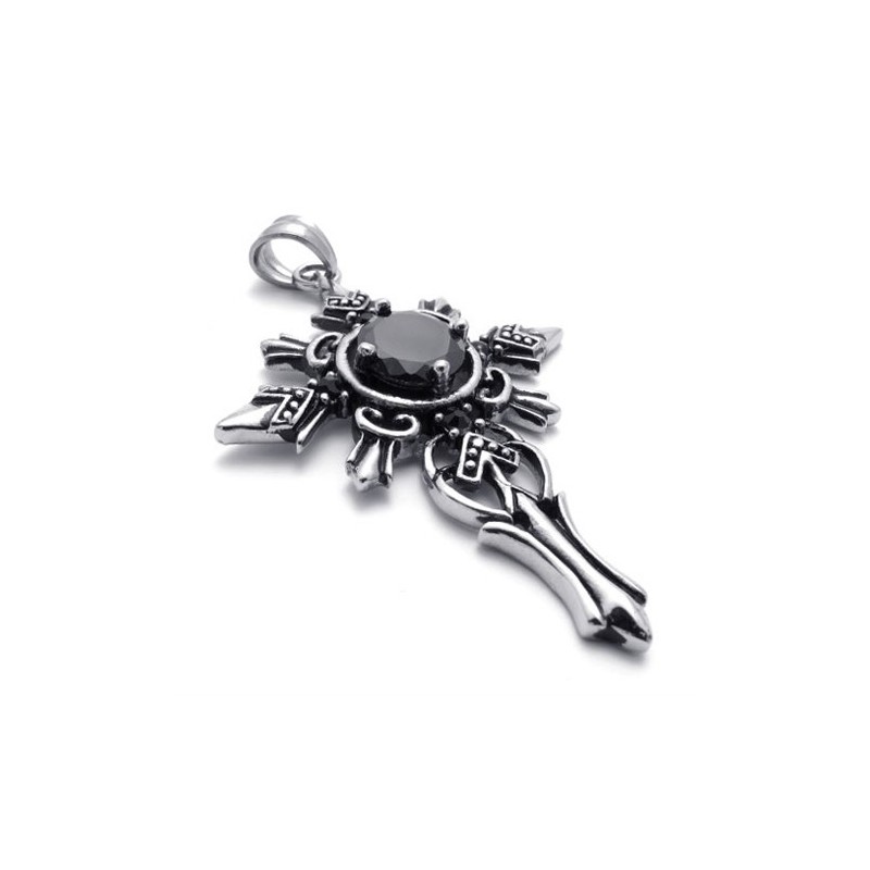 Pingente De Cruz De Titânio Com Gema