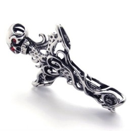 Pingente De Titânio Com Caveira E Diamante Vermelho