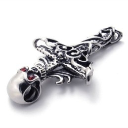 Pingente De Titânio Com Caveira E Diamante Vermelho